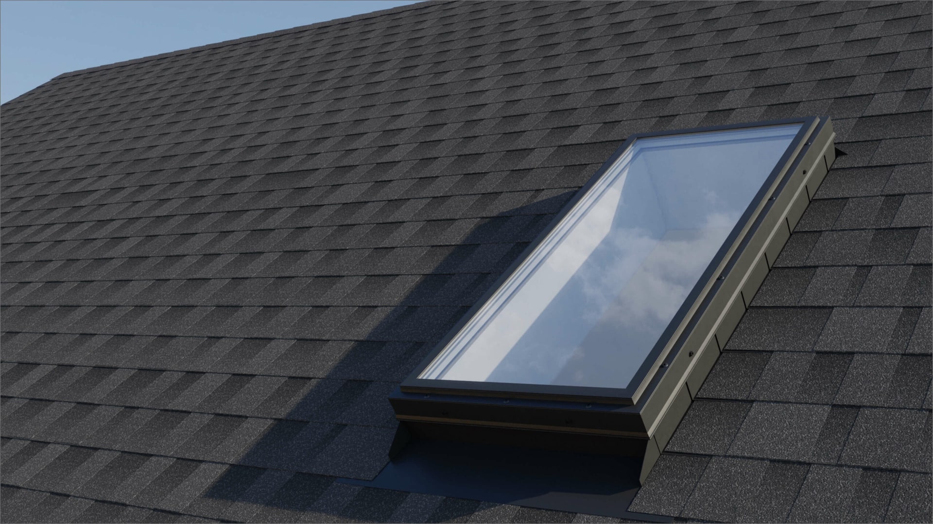 A skylight set into a pitched roof